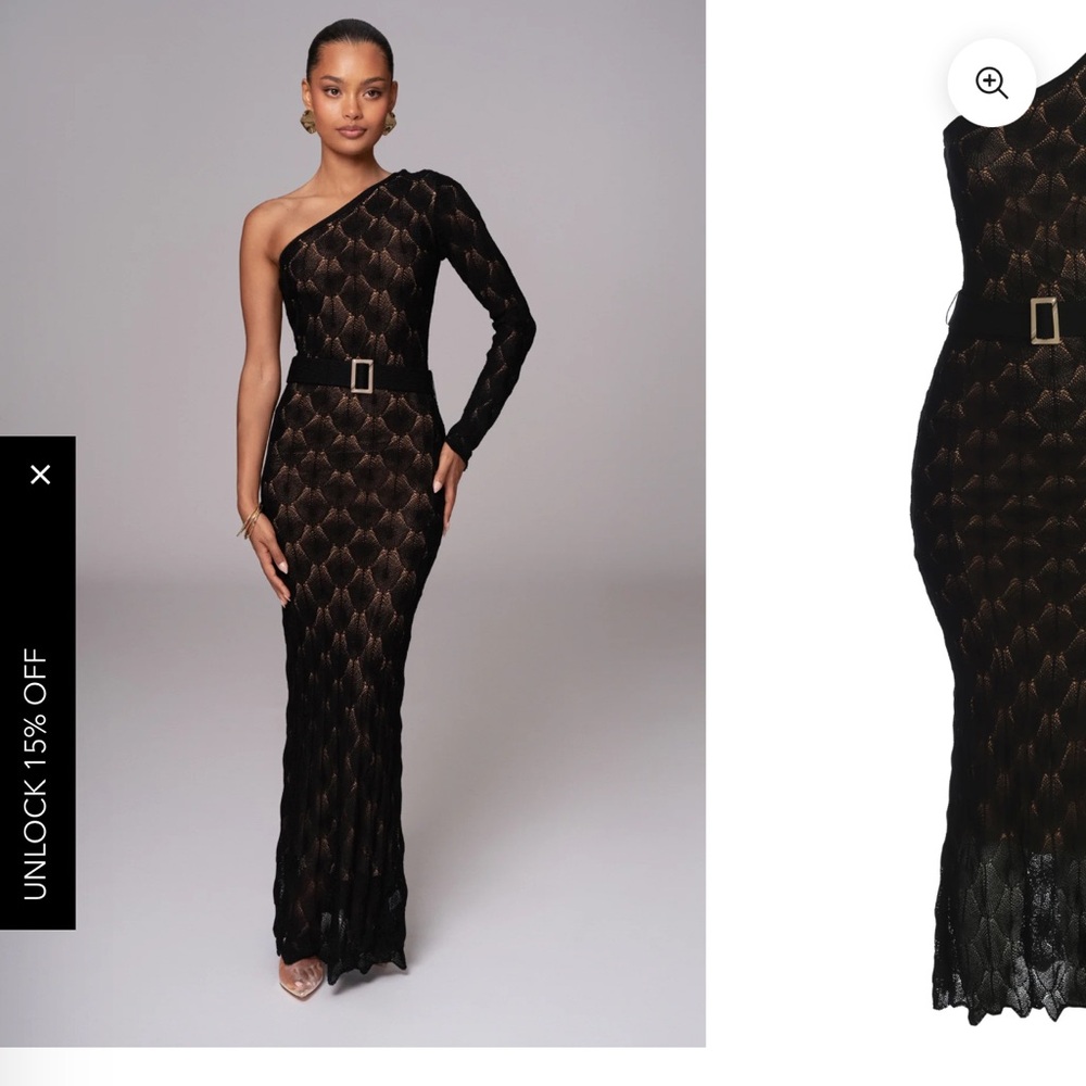 JLUXLABEL Black and Gold One-Shoulder Maxi Dress